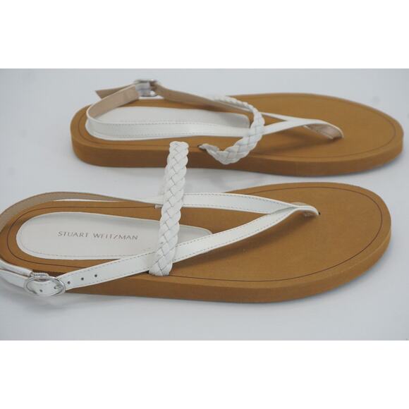 Stuart Weitzman White Contempo Braided Leather Thong Strap Sandals SZ 6 New $250 - Picture 10 of 10